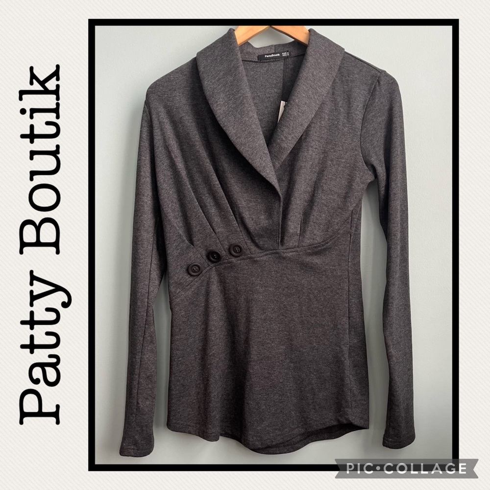 NWT Patty Boutik Long Sleeve Gray Top Size M
